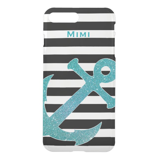 Aqua Anchor on Stripes Clear iPhone7 Plus Case (Back)