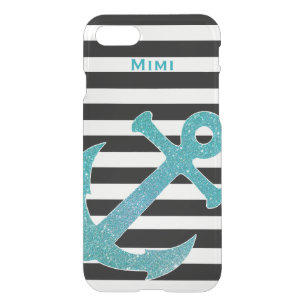 Aqua Anchor on Stripes Clear iPhone 7 Case