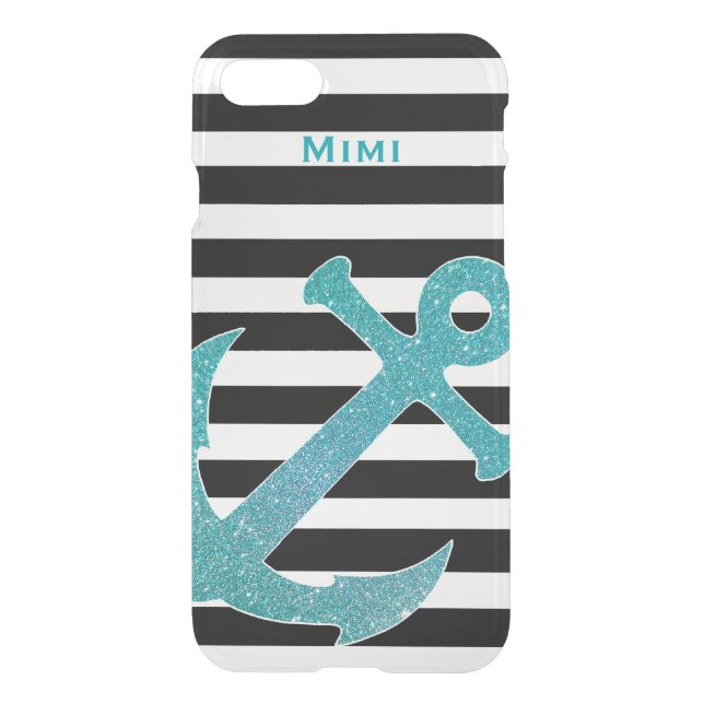 Aqua Anchor on Stripes Clear iPhone 7 Case (Back)