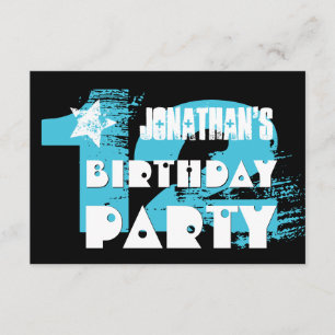 AQUA and BLACK 12th Birthday Grunge Party Invitation