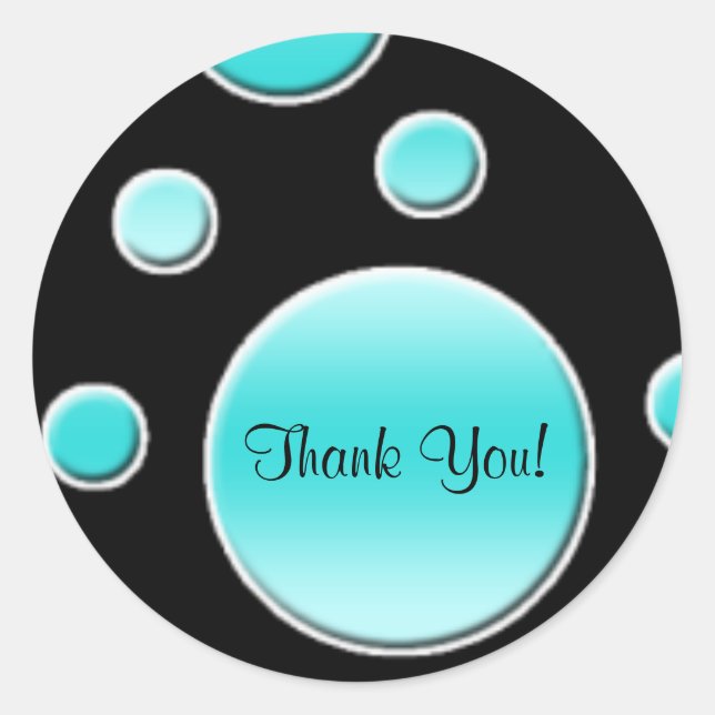 Aqua and Black 1.5" Round Thank You Sticker (Front)