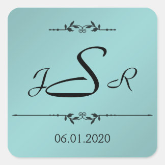 Aqua and Black Elegant Monogram Sticker