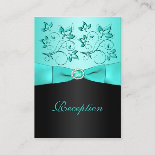 Aqua and Black Floral II Reception Card Business Card Template