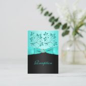 Aqua and Black Floral II Reception Card (Standing Front)