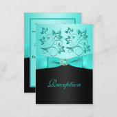 Aqua and Black Floral II Reception Card (Front/Back)