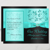 Aqua and Black Floral II Wedding Program (Front/Back)
