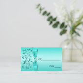 Aqua and Black Floral Placecards (Standing Front)