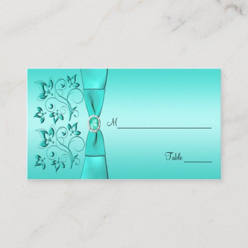 Aqua and Black Floral Placecards Business Card Templates