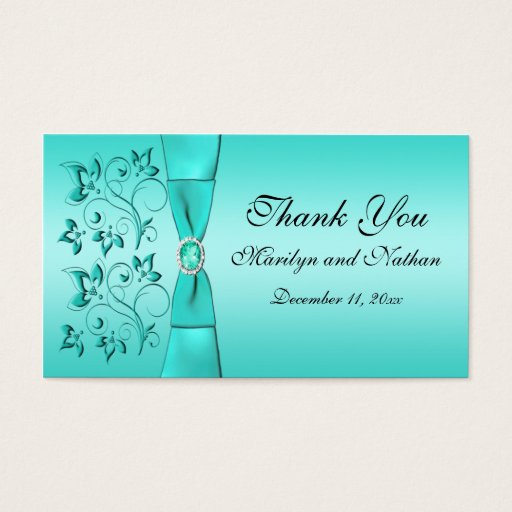 Customizable Aqua and Black Floral Wedding Favor Tag Business Cards