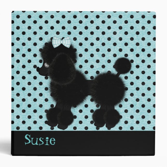 Aqua and Black French Poodle Binder (Front)