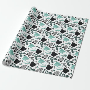 Aqua and black girly things design wrapping paper