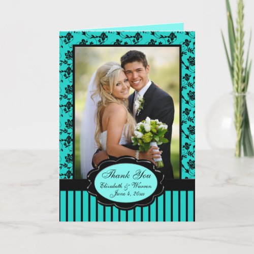 Aqua and Black Photo Thank You Card