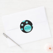 Aqua and Black Polka Dot 1.5" Round Sticker (Envelope)