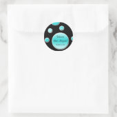 Aqua and Black Polka Dot 1.5" Round Sticker (Bag)