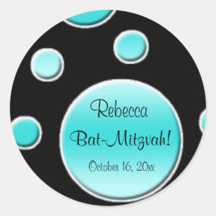 Aqua and Black Polka Dot 1.5" Round Sticker