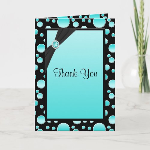 Aqua and Black Polka Dot Thank You Card