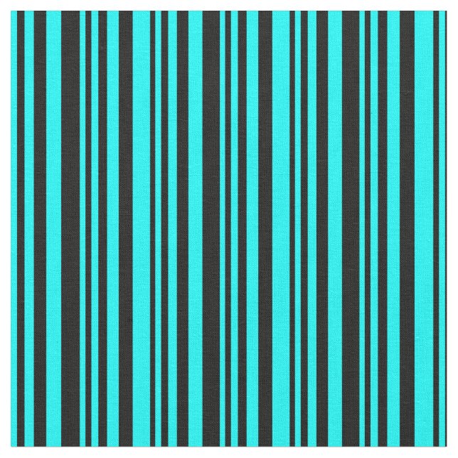 Aqua and Black Stripes Fabric (Close Up)
