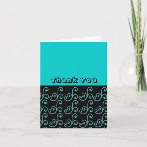 Aqua and Black Swirl Thank You Card