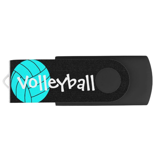 Aqua and Black Volleyball Logo USB Flash Drive (Back)