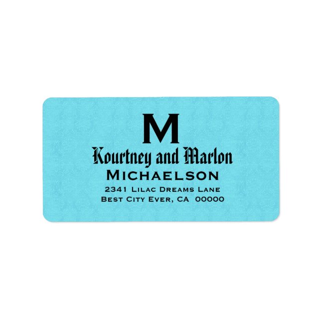 Aqua and Black Wedding Monogram Personalized V24 Label (Front)