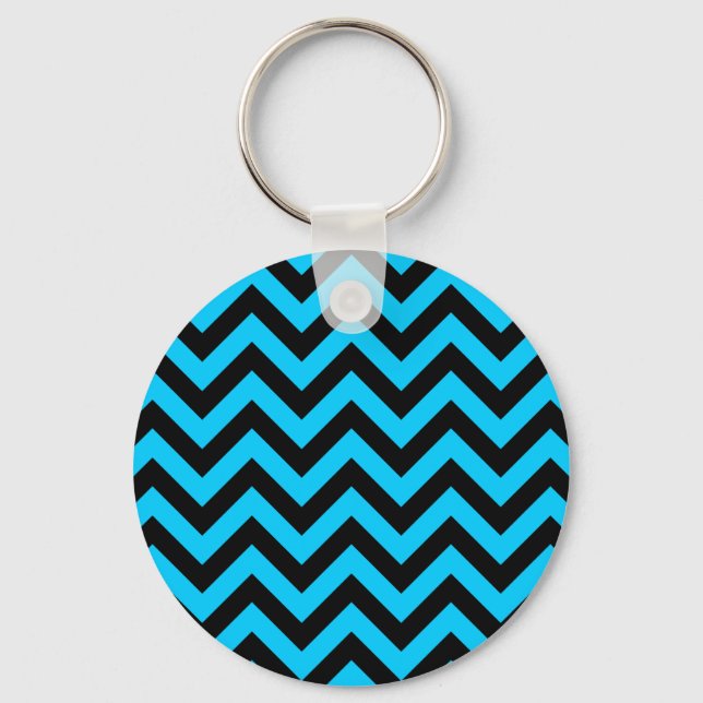 Aqua and Black Zig Zag Keychain (Front)