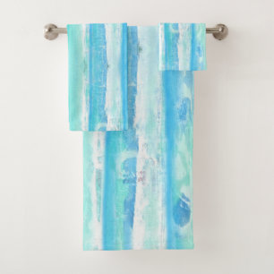 Aqua and Blue Abstract Tree Trunks Bath Towel Set