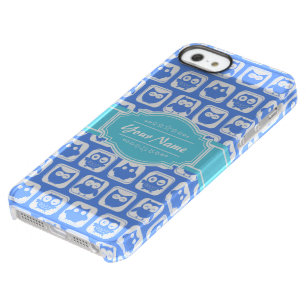 Aqua and Blue Owl Personalized Name Permafrost iPhone SE/5/5s Case
