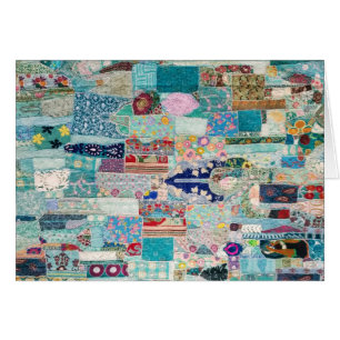 Aqua and Blue Quilt Tapestry Design Cards