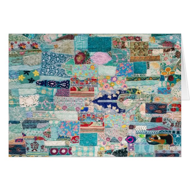Aqua and Blue Quilt Tapestry Design Cards (Front Horizontal)