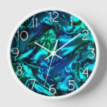 Aqua and Blue Wavy Metallic Look Clock