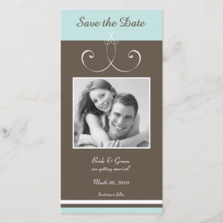 Aqua and Brown Save the Date Photo Cards