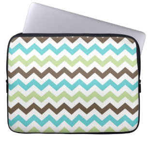 Aqua and Brown Zig Zag Chevrons Pattern Laptop Sleeve