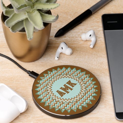 Aqua and Brown Zigzag Pattern Wireless Charger