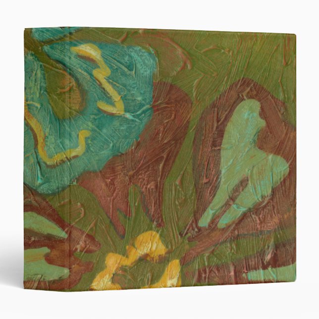 Aqua and Burnt Orange Flowers on Green Background 3 Ring Binder (Front/Spine)