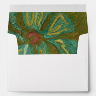 Aqua and Burnt Orange Flowers on Green Background Envelope