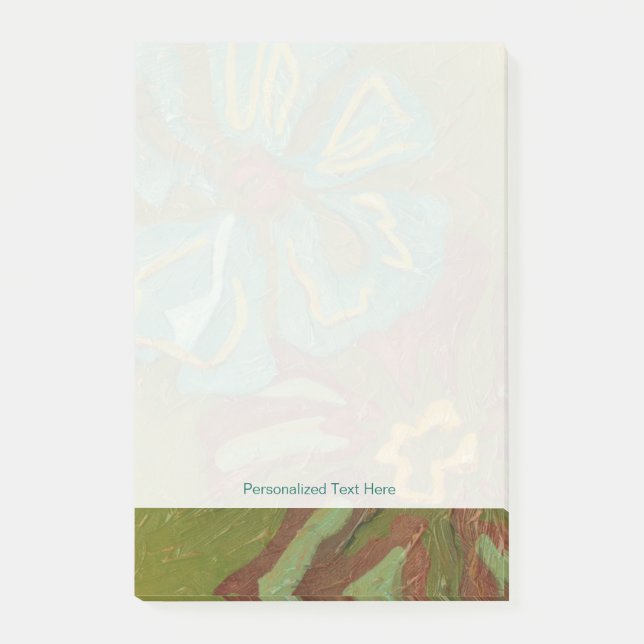 Aqua and Burnt Orange Flowers on Green Background Post-it Notes (Front)