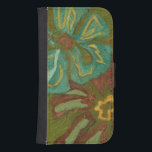 Aqua and Burnt Orange Flowers on Green Background Phone Wallet<br><div class="desc">Heavy paint strokes punctuate this piece by Chariklia Zarris. Aqua and burnt orange flowers loom large on a lime green background. A great piece to help you start your art collection!</div>