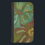 Aqua and Burnt Orange Flowers on Green Background Phone Wallet<br><div class="desc">Heavy paint strokes punctuate this piece by Chariklia Zarris. Aqua and burnt orange flowers loom large on a lime green background. A great piece to help you start your art collection!</div>