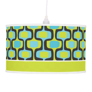 Aqua and Chartreuse Mid-Century Modern Pattern Ceiling Lamp