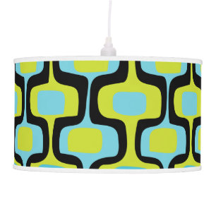 Aqua and Chartreuse Mid-Century Modern Pattern Ceiling Lamp