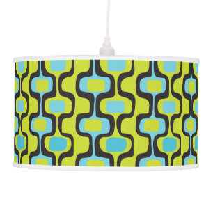Aqua and Chartreuse Mid-Century Modern Pattern Hanging Lamp