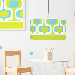 Aqua and Chartreuse Mid-Century Modern Pattern Tripod Lamp