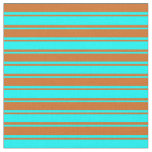 [ Thumbnail: Aqua and Chocolate Lines Pattern Fabric ]