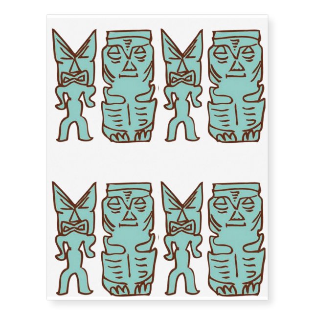 Aqua and Coco Tiki Time Temporary Tattoos (Front)