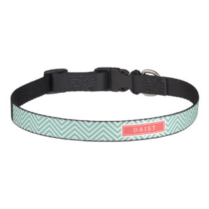 Aqua and Coral Chevron Monogram Pet Collar
