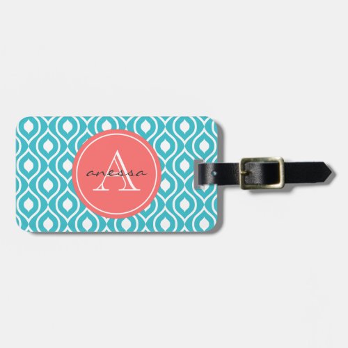 Aqua and Coral Gail Print Luggage Tag