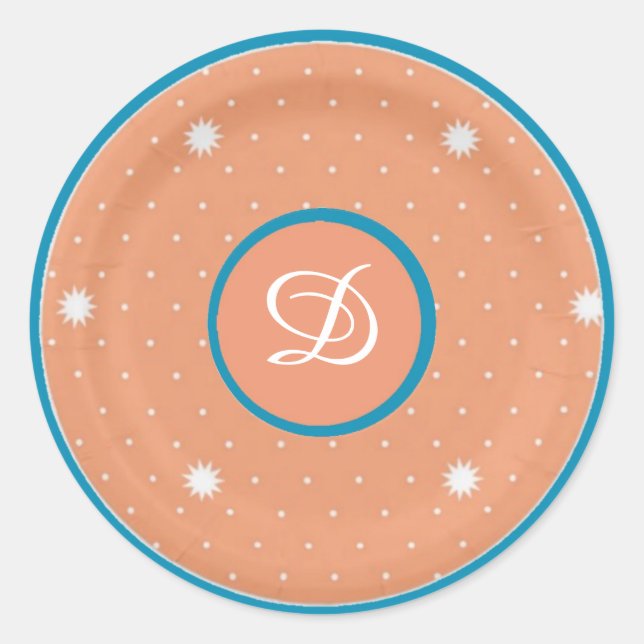 Aqua and Coral Monogram Stickers (Front)