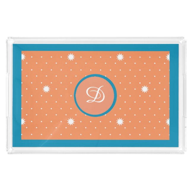Aqua and Coral Monogrammed Acrylic Tray (Front)