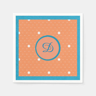 Aqua and Coral Monogrmmed Cocktail Napkins