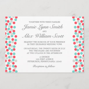 Aqua and Coral Polka Dot Wedding Invitation